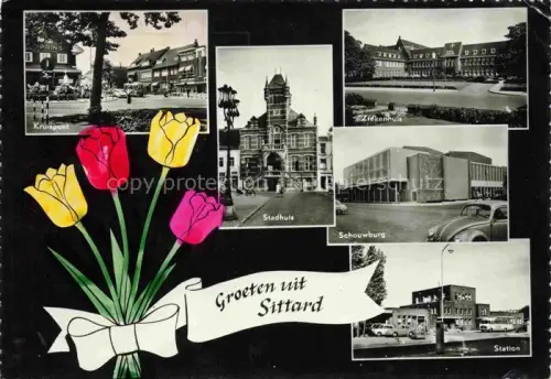 AK / Ansichtskarte Sittard Limburg NL Kruispunt Stadhuis Ziekenhuis Schouwburg Station