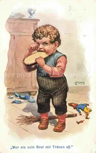 AK / Ansichtskarte MOOS__Carl_(1878 1959)_Kuenstlerlitho_Schweiz Kind Brot Spielzeug 