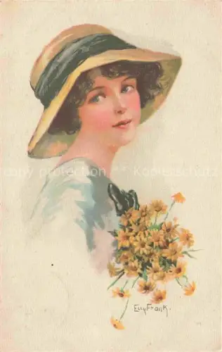 AK / Ansichtskarte FRANK_Elly_Kuenstlerkarte Maedchen Hut Litho Blumen 