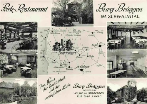 AK / Ansichtskarte Schwalmtal Niederrhein Park Restaurant Burg Brueggen Gastraeume Burgturm