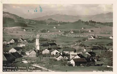 AK / Ansichtskarte Gruenenbach Allgaeu Lindau Bayern mit Schoenau und Blick auf Schweizer Saentisgruppe