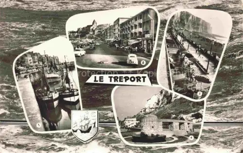 AK / Ansichtskarte LE TREPORT Dieppe 76 Seine-Maritime Les Quais et les Bateaux de Peche Quai Francois Ier La Falaise et les Promenades vues du Casino La Fontaine et la Telecabine