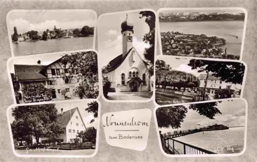 AK / Ansichtskarte Nonnenhorn Bodensee Seepanorama Weinstube zur Kapelle Gasthof Engel Kapelle Fliegeraufnahme Pension Lanz Anlegesteg