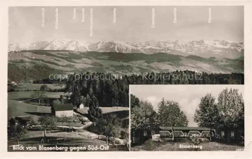 AK / Ansichtskarte Scheidegg Allgaeu Bayern Blick vom Blasenberg Panorama Gaststaette Blasenberg