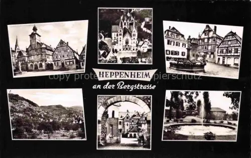 AK / Ansichtskarte Heppenheim Bergstrasse Rathaus Kirche Marktbrunnen Panorama Toransicht Park