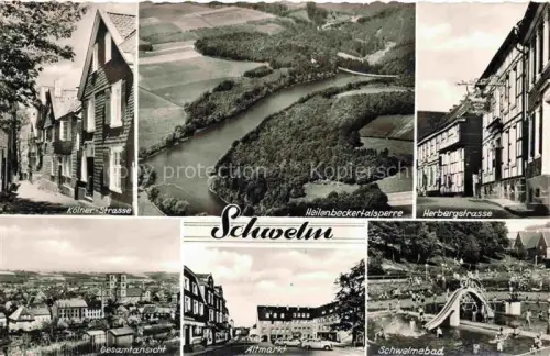 AK / Ansichtskarte Schwelm NRW Koelner Strasse Heilenbeckertalsperre Fliegeraufnahme Herbergstrasse Panorama Altmarkt Schwelmebad