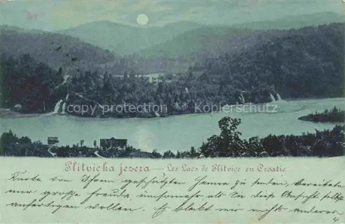 AK / Ansichtskarte Plitvice National-Park Plitwitzer-Seen Croatia Landschaftspanorama im Mondschein