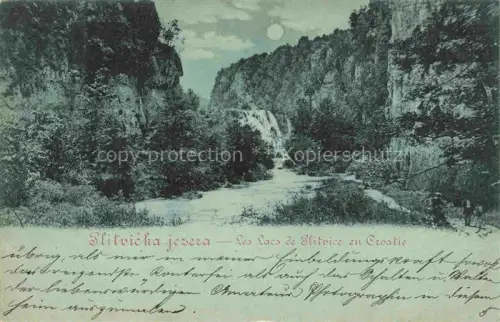 AK / Ansichtskarte Plitvice National-Park Plitwitzer-Seen Croatia Landschaftspanorama Wasserfall im Mondschein