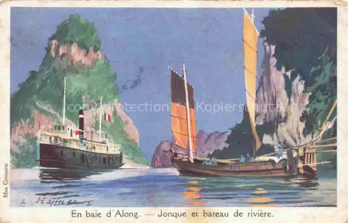 AK / Ansichtskarte Along Vinh Ha Long Vietnam Jonque et bateau de rivière Haffner Kuenstlerkarte
