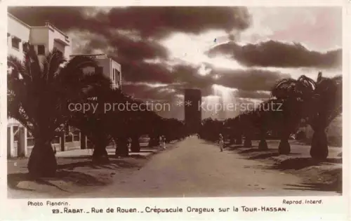 AK / Ansichtskarte RABAT  Maroc Rue de Rouen Crépuscule Orageux sur la Tour Hassan