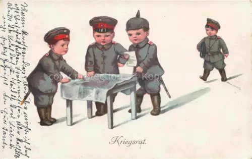 AK / Ansichtskarte Kindersoldaten Militaria Litho Pickelhaube 