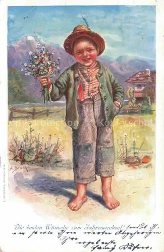AK / Ansichtskarte BROCH A. Kuenstlerkarte Jahreswechsel Kind Enfant Litho