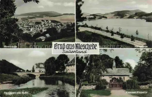 AK / Ansichtskarte Meschede Arnsberg Hochsauerlandkreis NRW Panorama Hennesee Ruhrpartie Klausen Kapelle