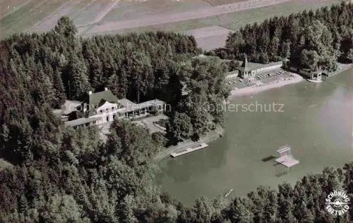 AK / Ansichtskarte Bad Duerrheim BW Salinensee mit Schwimmbad und Strandcafe Fliegeraufnahme