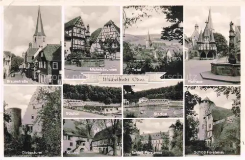 AK / Ansichtskarte Michelstadt Odenwald Hessen Braunstrasse Michelsbrunnen Total Rathaus Diebesturm Kellerei Schloss Fuerstenau 