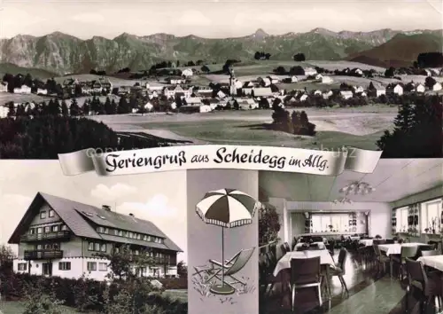 AK / Ansichtskarte Scheidegg Allgaeu Bayern Panorama AEG Ferienheim Gastraum