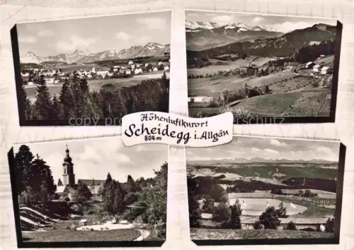 AK / Ansichtskarte Scheidegg Allgaeu Bayern Panorama Fliegeraufnahme Kirche Stadion