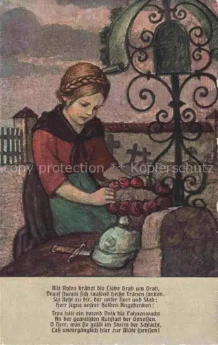 AK / Ansichtskarte HUBER-SULZEMOOS H. Kuenstlerkarte Rosen Grab Maedchen 