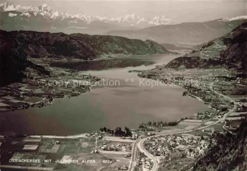 AK / Ansichtskarte Ossiach Ossiachersee Kaernten AT Fliegeraufnahme mit Julischen Alpen