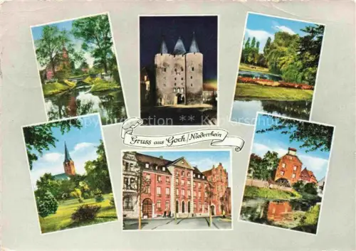 AK / Ansichtskarte Goch An der Niers Steintor Schwanenteich Stadtgarten Pfarrkirche Rathaus Fuenf Ringe Haus Alte Muehle