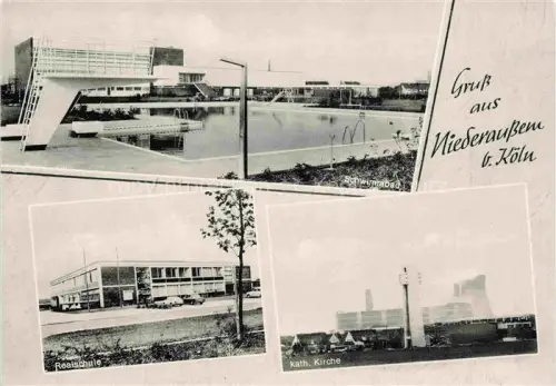 AK / Ansichtskarte Niederaussem Bergheim KoeLN NRW Schwimmbad Realschule Katholische Kirche