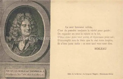 AK / Ansichtskarte BOILEAU Nicolas (1636-1711) Writer Schriftsteller Ecrivain Escritor Scrittore-- Chalon sur Saône
