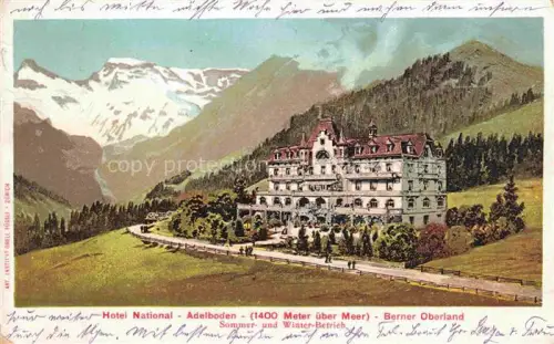 AK / Ansichtskarte Adelboden BE Hotel National im Berner Oberland Berner Alpen Kuenstlerkarte