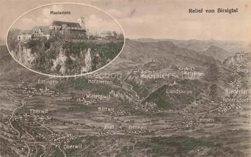 AK / Ansichtskarte Birsigtal Therwil BL Panoramakarte aus der Vogelperspektive Kloster Mariastein