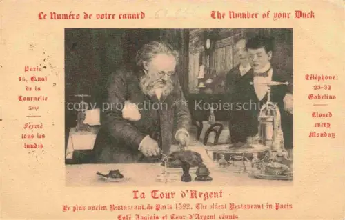 AK / Ansichtskarte PARIS 75 La Tour d'Argent le plus ancien restaurant de la ville Le Numéro de votre canard Kuenstlerkarte