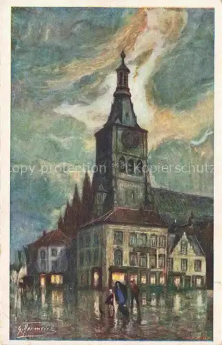 AK / Ansichtskarte Dixmude Diksmuide Dilsmuide Belgie La Grande Place Eglise Kuenstlerkarte