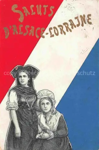 AK / Ansichtskarte Thann  ALsace 68 Haut-Rhin Saluts d'Alsace-Lorraine Jeunes Dames en costumes Kuenstlerkarte