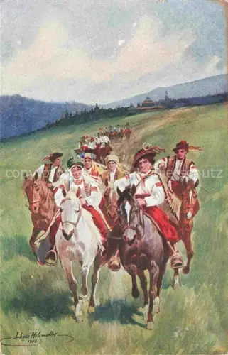 AK / Ansichtskarte Krakowie Krakow Krakau PL Edition du salon de peintres Reitergruppe Holsmuller Kuenstlerkarte