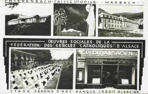 AK / Ansichtskarte Strasbourg  Strassburg 67 Bas-Rhin Oeuvres Sociales de la Fédération des Cercles Catholiques d'Alsace Stade Jeanne d'Arc Banque Crédit Alsacien
