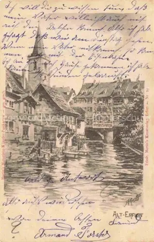 AK / Ansichtskarte Alt-ERFURT Motiv Altstadt Alte Haeuser am Wasser Kirchturm Kuenstlerkarte