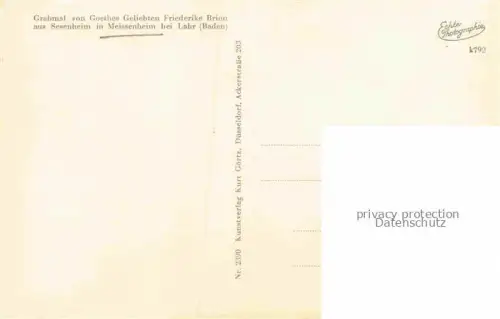 AK / Ansichtskarte Meissenheim Baden Ortenaukreis BW Grabmal von Goethes Gliebten Friederike Brion