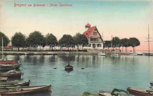 AK / Ansichtskarte BREGENZ Vorarlberg Bodensee Partie am Hafen Neues Sporthaus