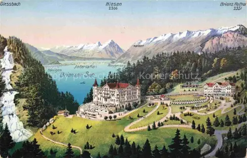 AK / Ansichtskarte Giessbach Giesbach Brienzersee BE Panorama Hotels mit Brienzersee Alpen Kuenstlerkarte