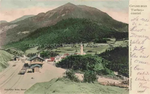 AK / Ansichtskarte Tiefencastel GR Panorama Bahnhof Ortsansicht mit Kirche