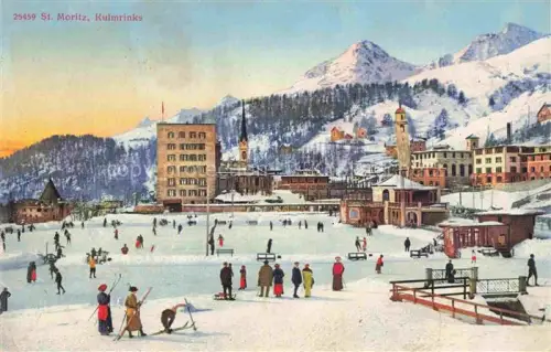 AK / Ansichtskarte St Moritz  SANKT MORITZ GR Wintersportplatz Alpen Eislaufbahn Hotels Kulmrinks Kuenstlerkarte