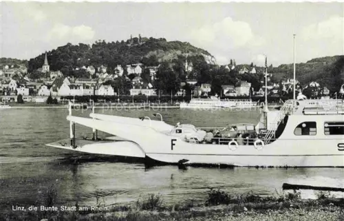 AK / Ansichtskarte Linz Rhein Rheinland-Pfalz Uferpartie am Rhein Faehre
