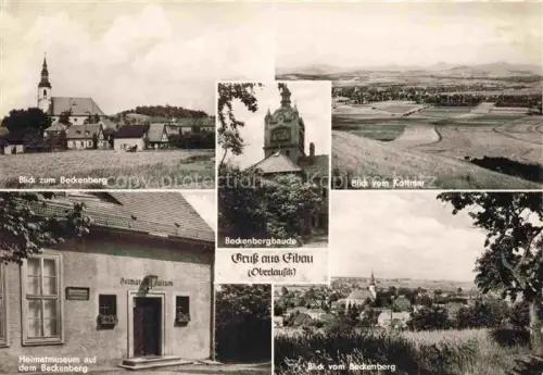 AK / Ansichtskarte Eibau Goerlitz Sachsen Kirche Blick vom Kottmar Beckenbergbaude Heimatmuseum Panoram