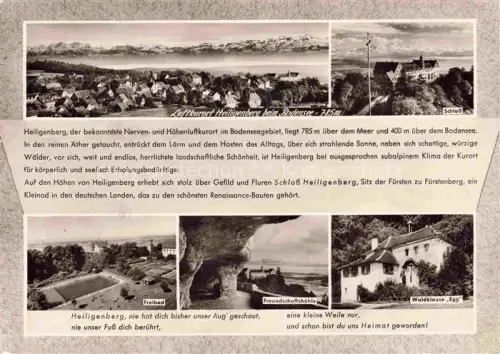 AK / Ansichtskarte Heiligenberg Baden Panorama Schloss Freibad Freundschaftshoehle Waldklause Egg