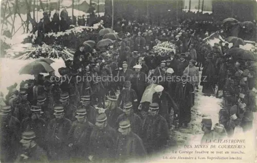 AK / Ansichtskarte Courrieres LENS 62 Pas-de-Calais Catastrophe des Mines de Courrieres Le Cortège funébre se met en marche