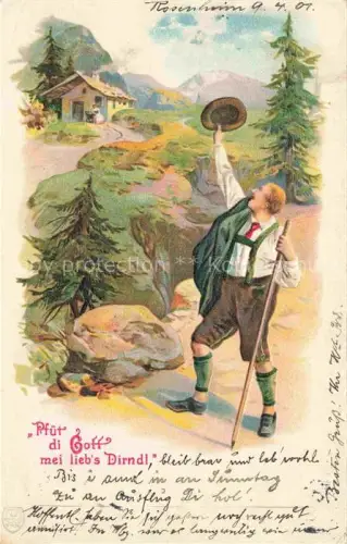 AK / Ansichtskarte Gruss aus den Bergen Litho Pfuet di Gott mei lieb s Dirndl 