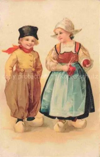 AK / Ansichtskarte Trachten Kinder Holzschuhe Litho