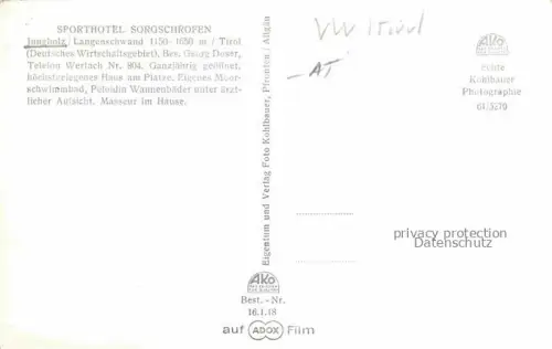 AK / Ansichtskarte Jungholz Ausserfern Tirol AT Sporthotel Sorgschrofen