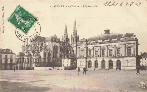 AK / Ansichtskarte CHOLET 49 Maine-et-Loire Le Théâtre et l'Eglise Notre-Dame