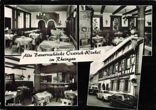 AK / Ansichtskarte Oestrich -Winkel Rheingau Hessen Alte Bauernschaenke Hotel Restaurant Gesellschaftsraum Gaestezimmer Schankraum Fachwerkhaus