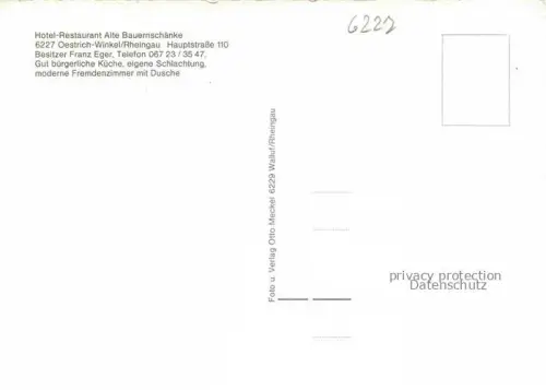 AK / Ansichtskarte Oestrich -Winkel Rheingau Hessen Alte Bauernschaenke Hotel Restaurant Gesellschaftsraum Gaestezimmer Schankraum Fachwerkhaus