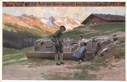 AK / Ansichtskarte HEY Paul (1867-1952) Kuenstlerkarte Nr. 90 Volksliederkarte Auf dem Alm da gibts Koa Suend